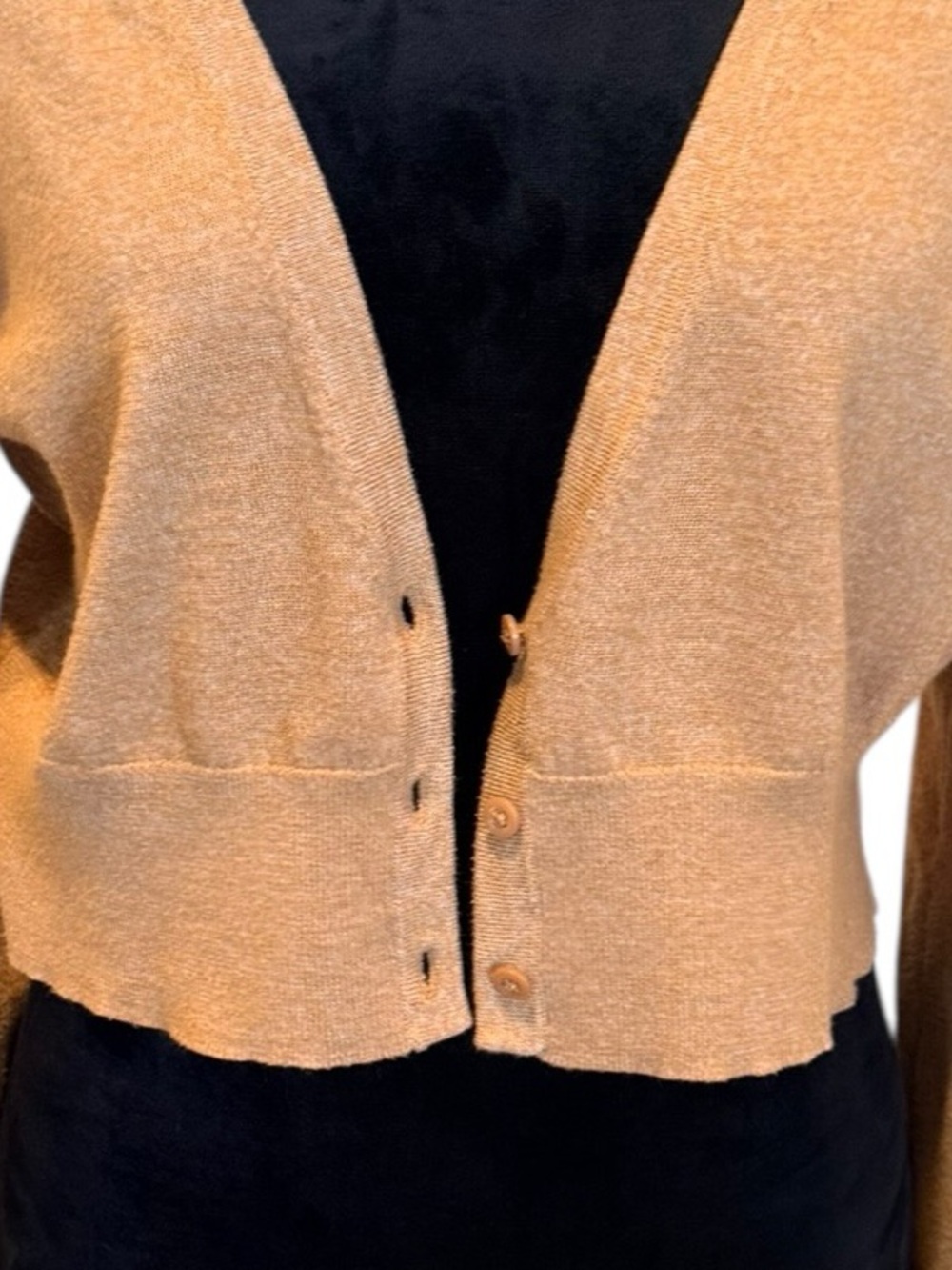 Nine West Cropped Cardigan Sweater Tan Camel Women's Size Large Capsule - Picture 7 of 7